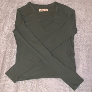 Army Green Hollister Criss Cross V-Neck Crop Top Size XS